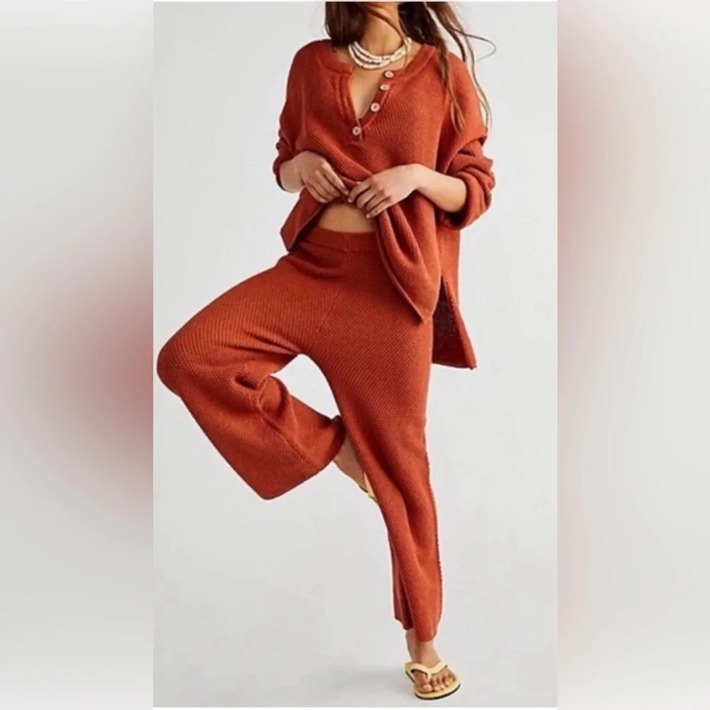 Free People Beach Hailee Cotton Sweater Pants Wide Leg Cropped